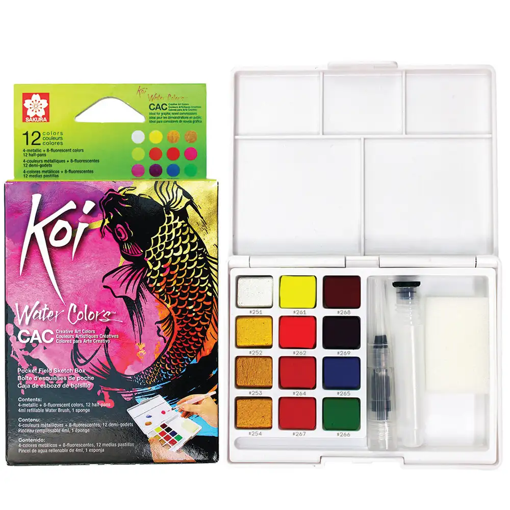 Sketch box s efektovými akvarelovými farbami Creative Art Sakura Koi - 12 kusov