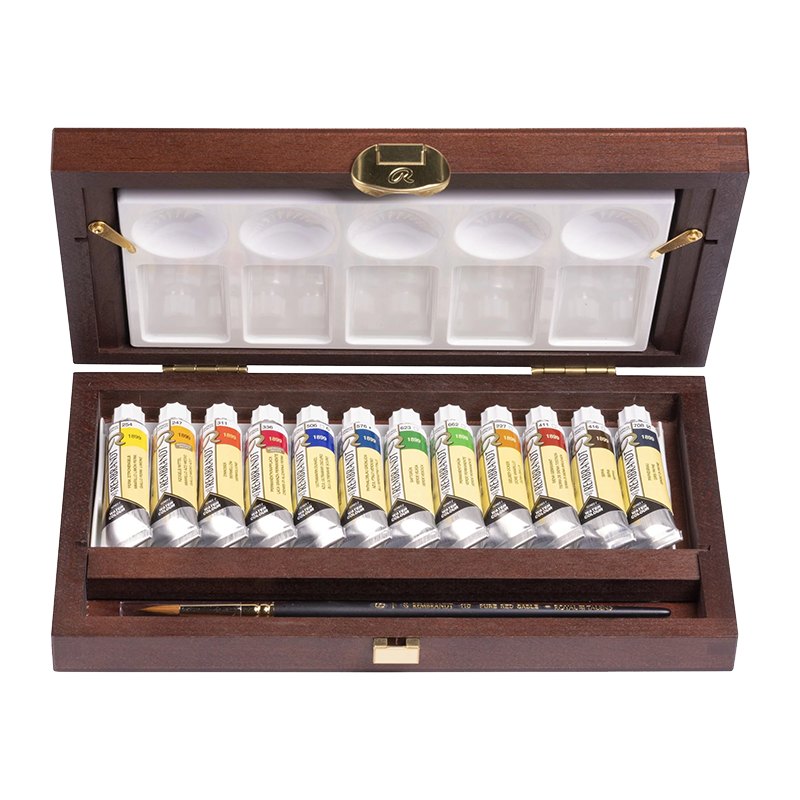 Rembrandt Traditional Akvarelový drevený box 12 x 10 ml tuby + príslušenstvo