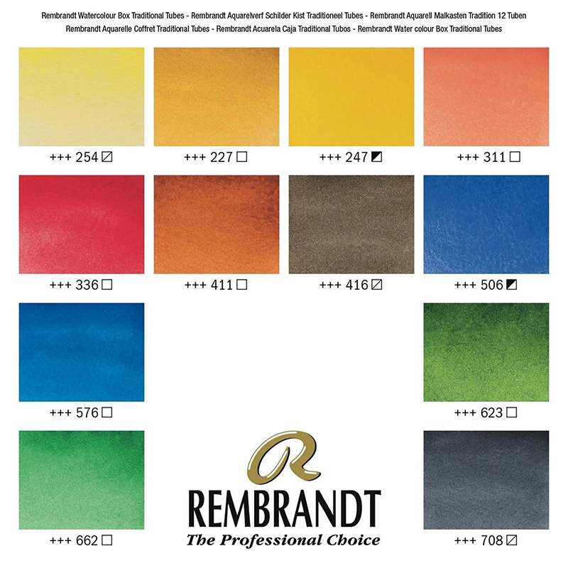 Rembrandt Traditional Akvarelový drevený box 12 x 10 ml tuby + príslušenstvo
