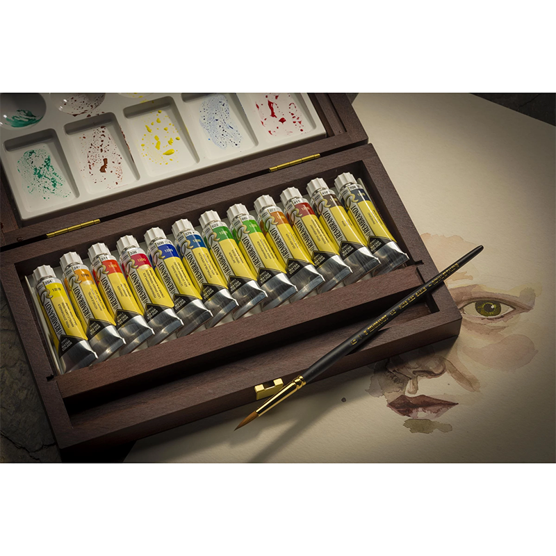 Rembrandt Traditional Akvarelový drevený box 12 x 10 ml tuby + príslušenstvo